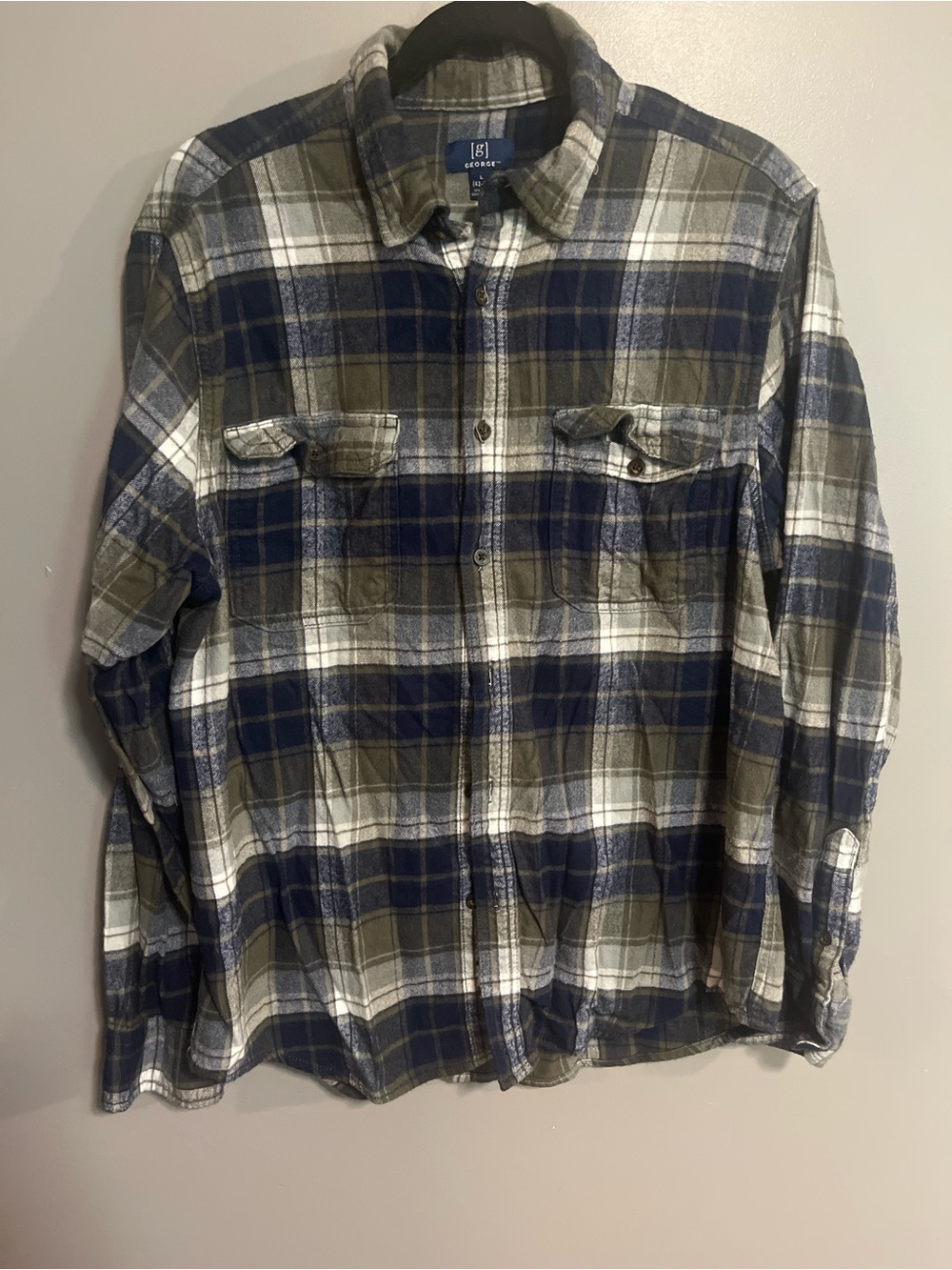 George Navy, Olive and White Plaid Button-Down Shirt
